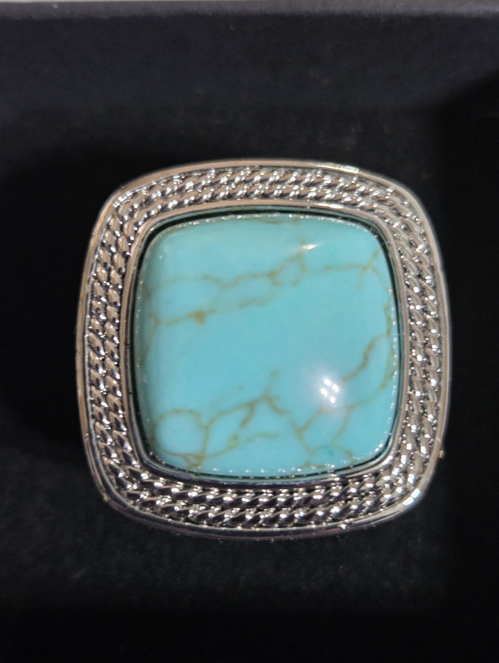 Men's Faux Turquoise And Silver Tone Ring Sz 8